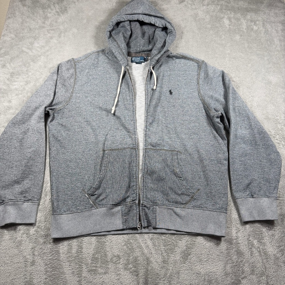 Vintage Polo Ralph Lauren Full Zip Hoodie Mens XXL Gray Heathered Cotton Pony